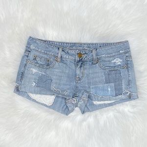 American Eagle Patchwork Blue Jean Shorts Size 4